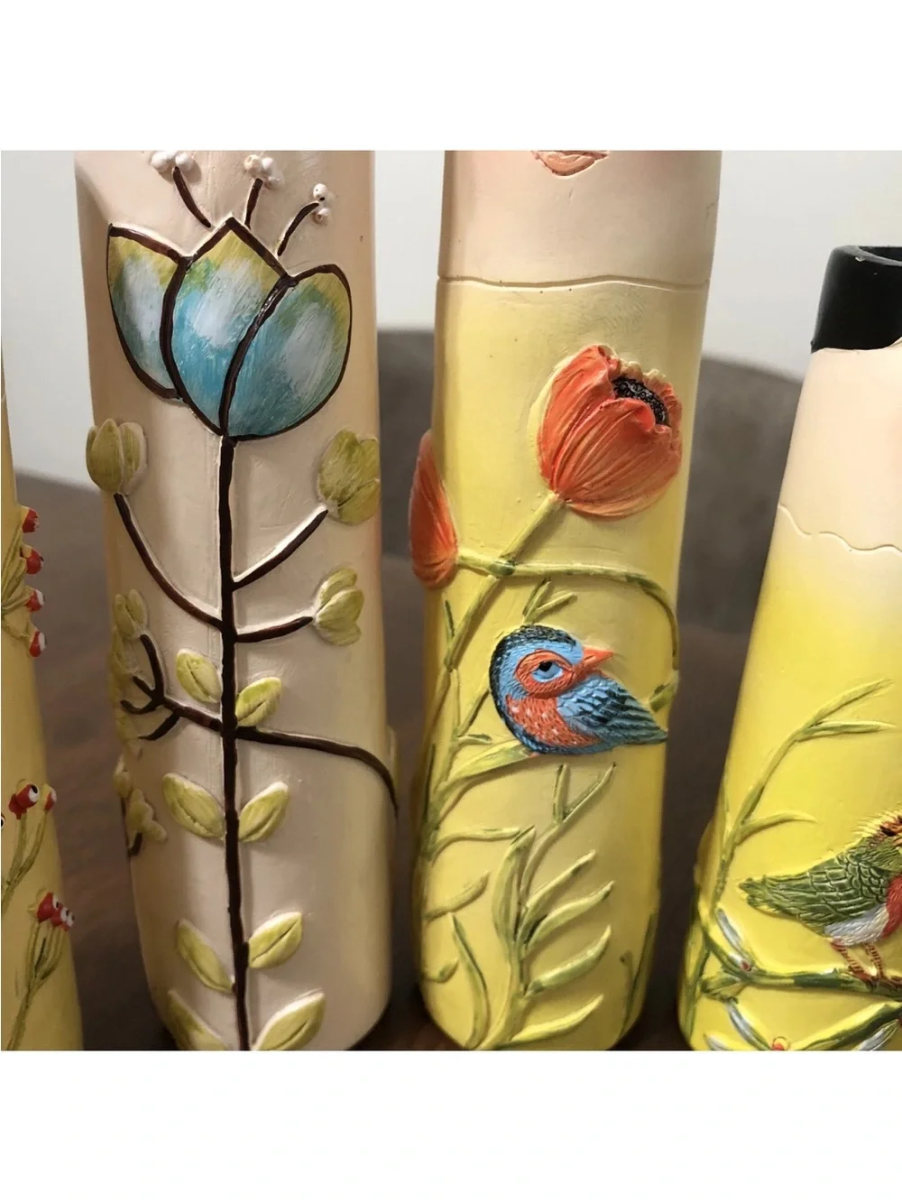 Hand-Painted Ceramic Family Bud Vases Set - Yellow & Cream